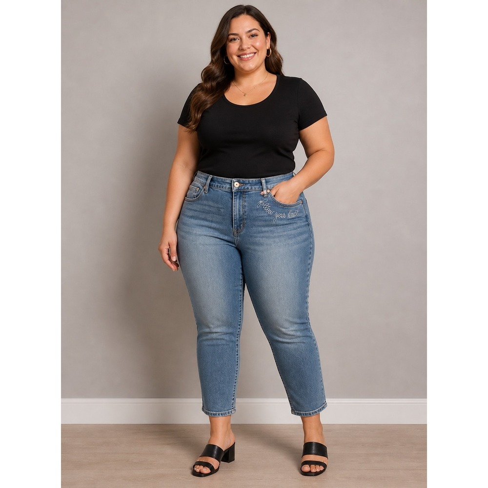Torrid Jeans Womens 18R Blue Follow Your Heart Embroidered Ankle Skinny Denim